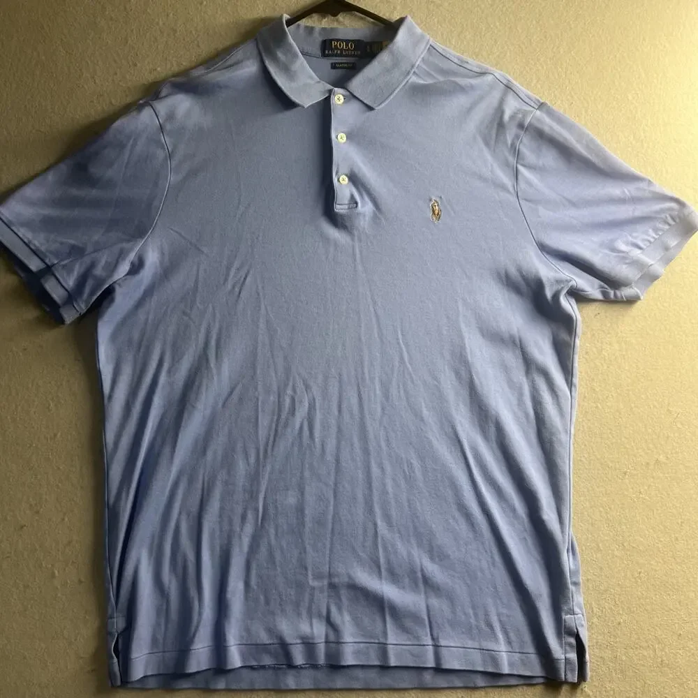 Ralph Lauren Shirt Mens Large Light Blue Golf Polo Flesh Pony Lightweight Summer